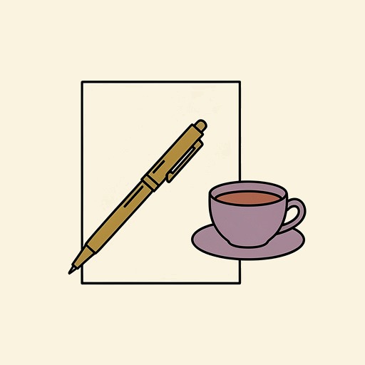 A sheet of paper with a pen across it and a cup of tea beside it.
